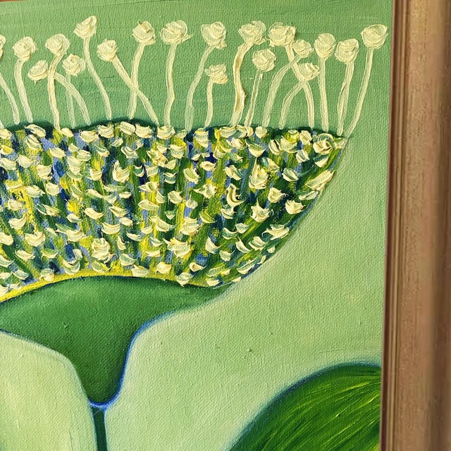 Original Allium Flower Painting in Brushed Gold Frame, Oil on Canvas, 14.5" X 14.5" by Tatiana Duperault For Sale - Image 4 of 5