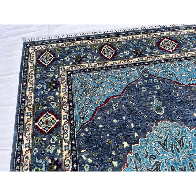 Textile Charcoal Blue Persian Tabriz Medallion Hand-Knotted Wool Rug - 6'6" X 9'9 For Sale - Image 7 of 13