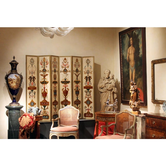 This one-of-a-kind antique Italian Empire Period folding screen is a masterpiece of early 19th-century craftsmanship,...