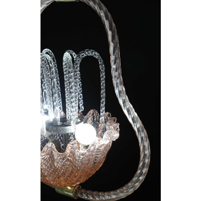 1950s Charming Pink and Trasparent Murano Glass Chandelier by Barovier E Toso For Sale - Image 4 of 16