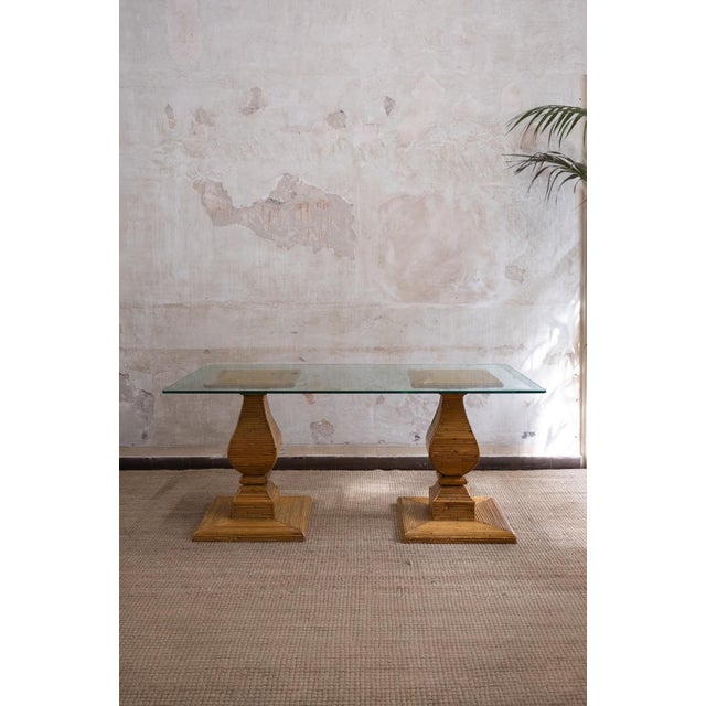 Wood Rattan and Glass Dining Table from Vivai del Sud, 1970s For Sale - Image 7 of 7
