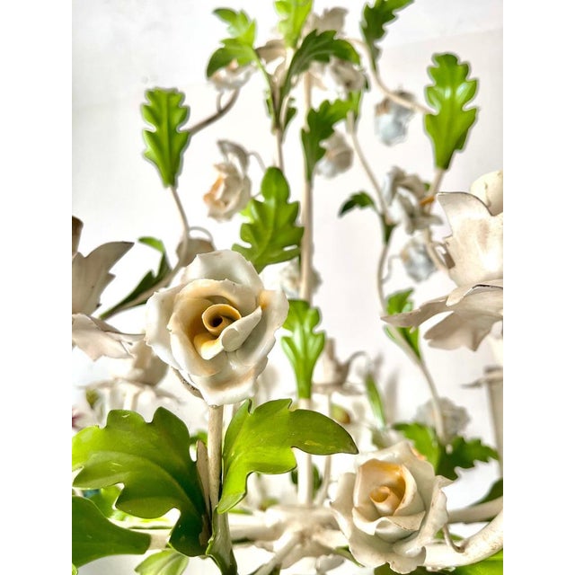 1950s Floral Roses Flower Chandelier in Porcelain, 1950s For Sale - Image 5 of 7