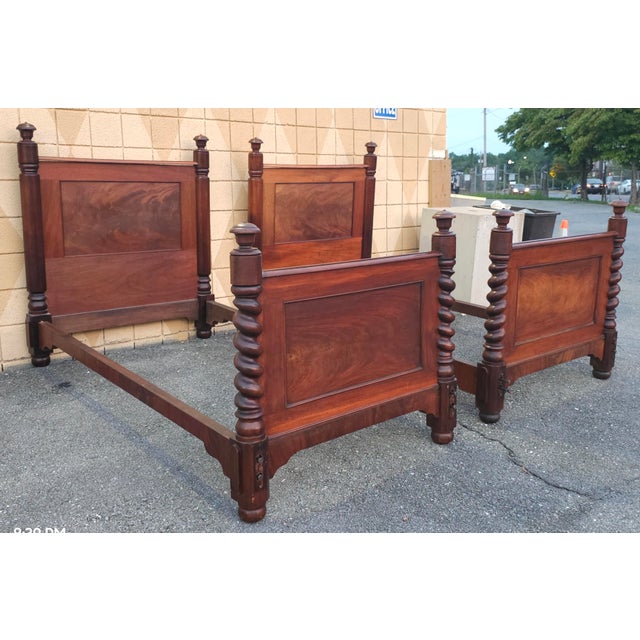 Mid 19th Century Pair of 19th Century American Empire Barley Twist Mahogany Twin Bedsteads, Circa 1870s For Sale - Image 5 of 11