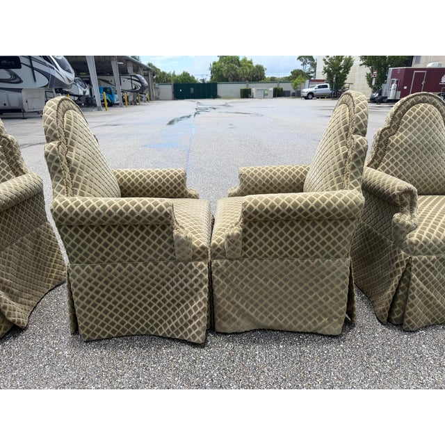 4 Dining Chairs Upholstered Cut Velvet Club Chairs Nancy Corzine Fabric. Nail Heads For Sale - Image 10 of 12
