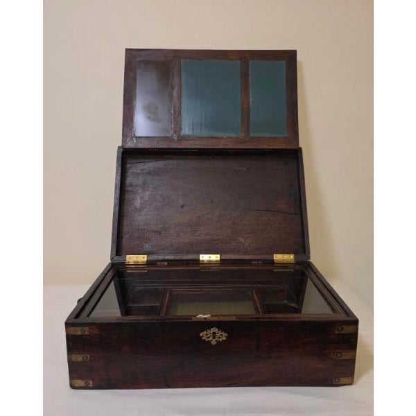 19th Century Anglo Indian Brass Strapped Rosewood Campaign Vanity Dressing Box For Sale - Image 13 of 18