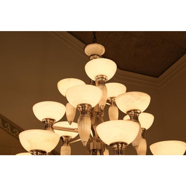 Art Deco Chandelier with Alabaster Bowls and Illuminated Cones, 1990s For Sale - Image 6 of 18