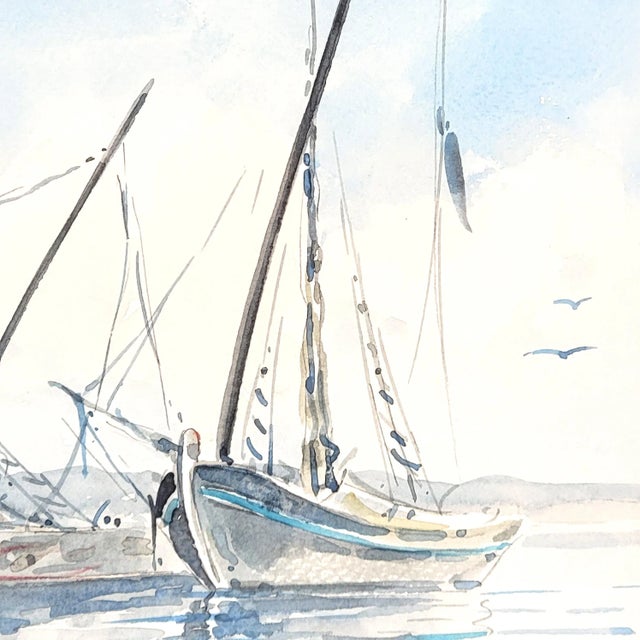 Harbor Boat Seascape Watercolor Painting Attributed to Ray Prosser For Sale - Image 4 of 11