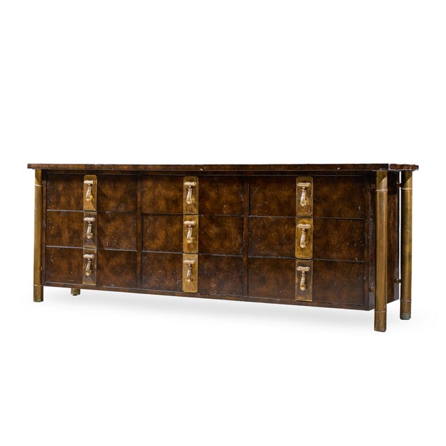 Mid-Century Modern Bernhard Rohne for Mastercraft Mid Century Burlwood and Brass Lowboy Dresser For Sale - Image 3 of 6