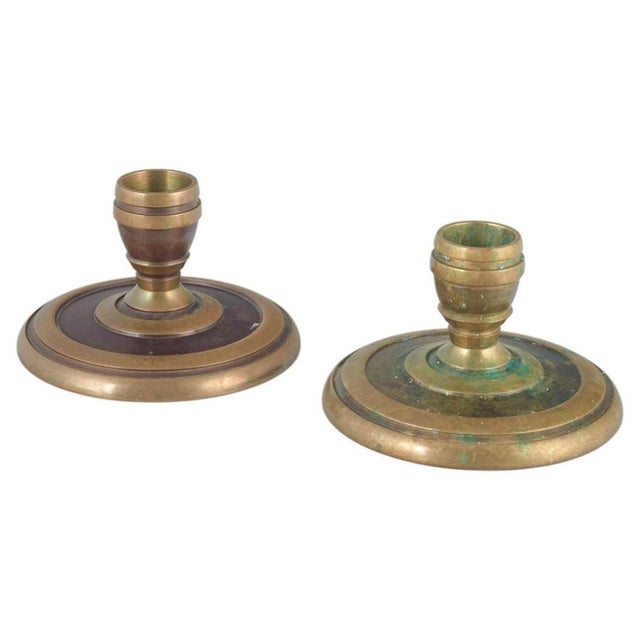 1940s Art Deco Brass Candlesticks from CAWA, Denmark, 1940s, Set of 2 For Sale - Image 5 of 5