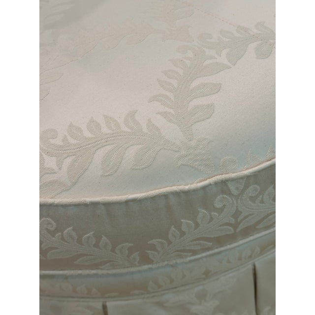 Ivory Vintage Curved Skirted Sofa Reupholstered in Ivory Silk Damask For Sale - Image 8 of 13