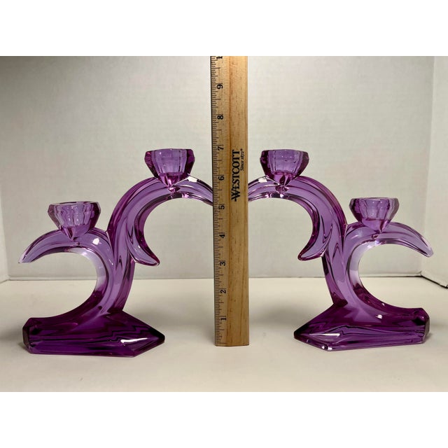 Vintage Crystal Glass Purple Alexandrite Candlestick Holders- Set of 2 For Sale In Los Angeles - Image 6 of 7