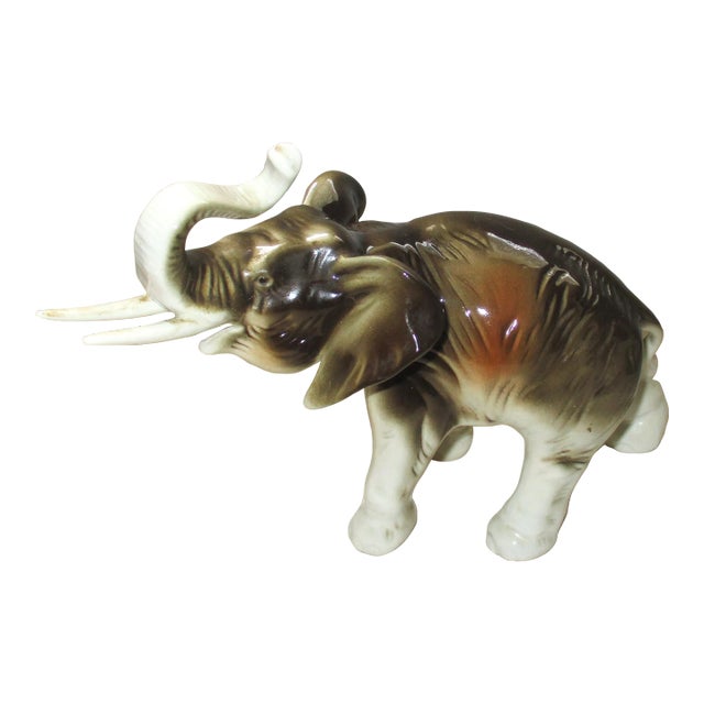 Vintage Royal Dux Amphora Porcelain Charging Elephant For Sale