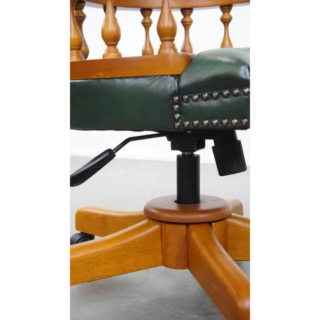 Green Cowhide Chesterfield Office Chair on Wheels For Sale - Image 13 of 14