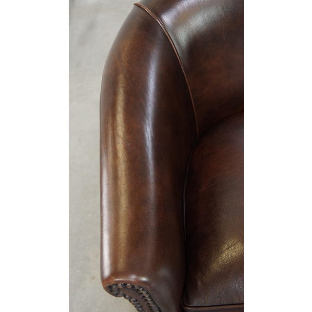English Style Dark Cowhide Leather Club Chair with Ball Legs For Sale - Image 7 of 11