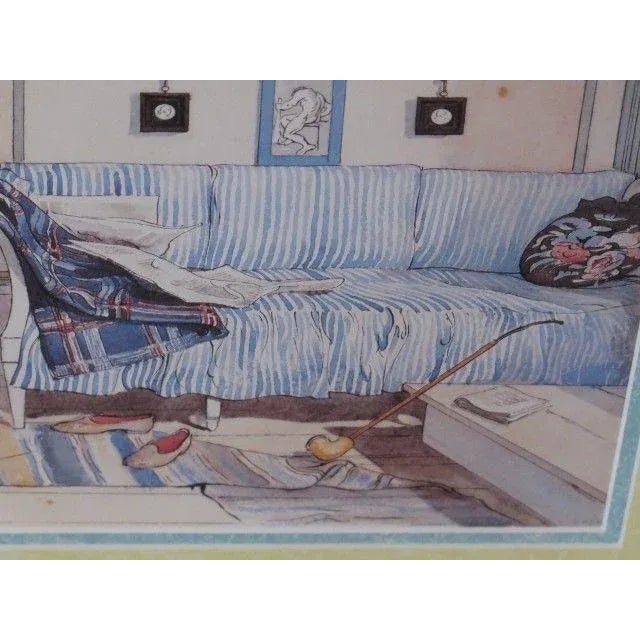 1990s Framed & Matted Decorative Print Living Room Scene Reproduction For Sale - Image 4 of 8