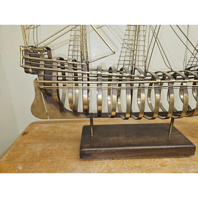 Brass Tall Ship Sculpture on Wooden Stand, Signed & Dated “C. Jere ’80” For Sale - Image 13 of 18