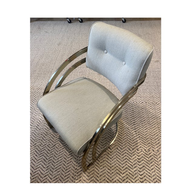 Mid-Century Modern Milo Baughan Style Mid Century Brass Cantilever Dining Chairs, Set of 8 For Sale - Image 3 of 6