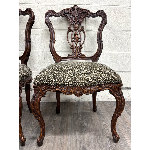Late 19th Century Antique Late 1800s French Rococo Revival Carved Walnut Side Chairs - Pair For Sale - Image 5 of 15