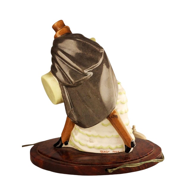 Early 20th Century Art Déco Perfume Lamp of Dressed Up Lady and Masked Man With Cloak by Argilor From Paris, France For Sale - Image 4 of 9