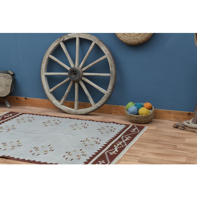 1970s Vintage Turkish Handmade Wool & Cotton Beige Area Rug For Sale - Image 4 of 11