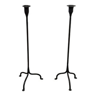 Black Iron Tripod Candlesticks, Pair For Sale