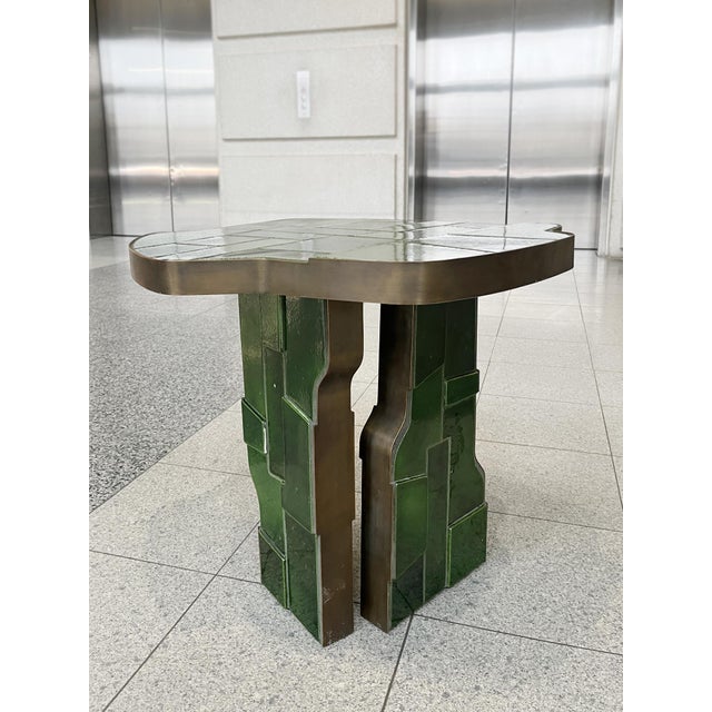Italian Raku Ceramic & Bronze Sculptural Side Table For Sale - Image 4 of 12