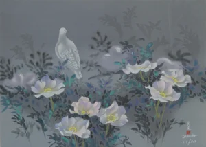 David Lee, White Bird and Flowers (12), Lithograph