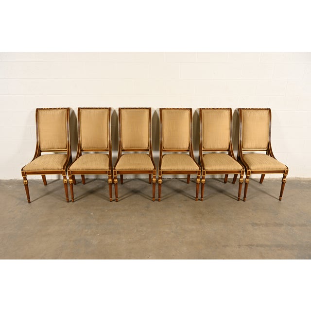 French Karges French Regency Louis XVI Carved Walnut and Gold Gilt Dining Chairs | Set of Six For Sale - Image 3 of 14