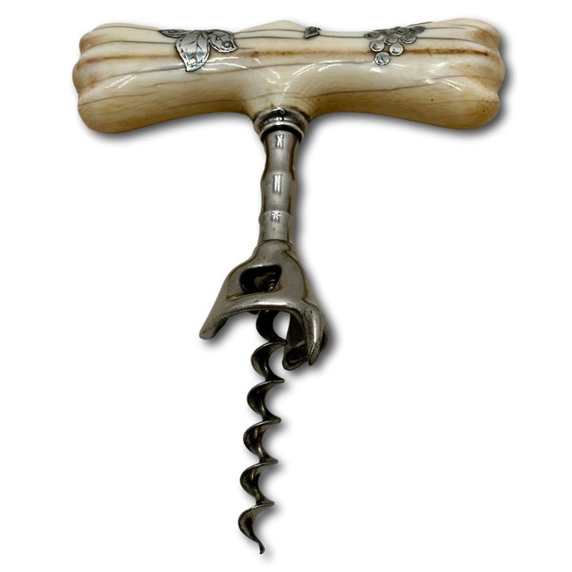 Fine & Unusual Antique American Victorian Sterling Silver Inlayon Bone Wine Corkscrew - Circa 1900 For Sale - Image 11 of 18