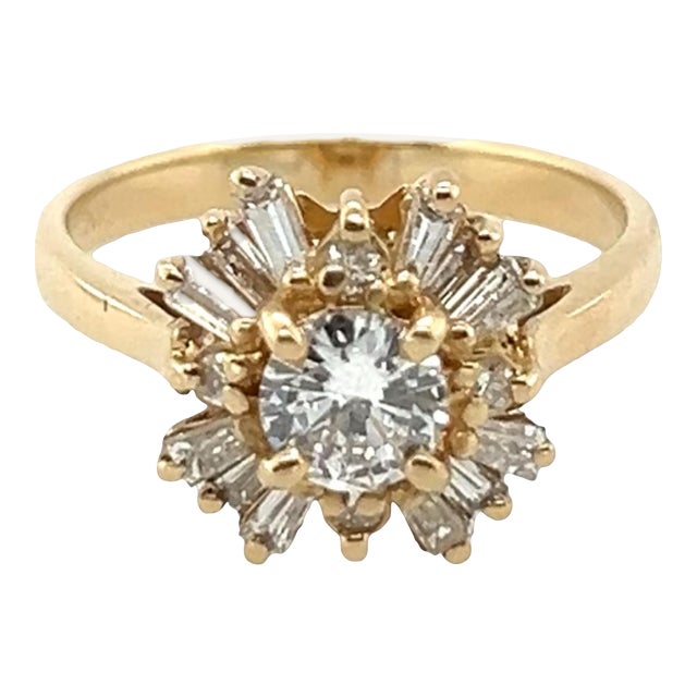 1950s Lady’s Diamond Starburst Engagement Style Ring in 14k Yellow Gold Size 5.75 For Sale