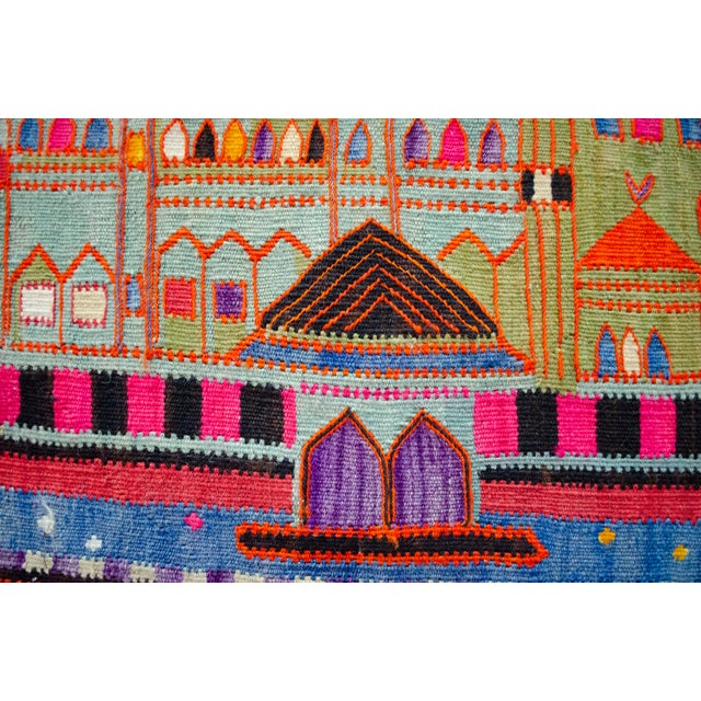 Masterpiece 1963 Dated Turkish Kilim, Extra Large Pictorial Wall Tapestry, Vintage Wall Decor With Mosque Design, Rare Architectural Art For Sale - Image 13 of 15