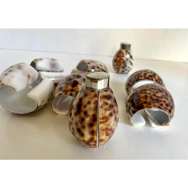 Vintage Tiger Cowrie Shell Salt/Pepper and Napkin Rings Set - Set of 8 For Sale - Image 10 of 11