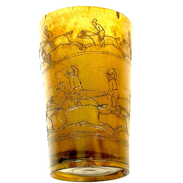 19th Century English Georgian Sporting Cow Horn Beaker, Continuous Steeplechase Race For Sale - Image 5 of 13