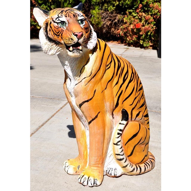 Large 37" Tall HandPainted Continental Terracotta Seated Tiger Garden