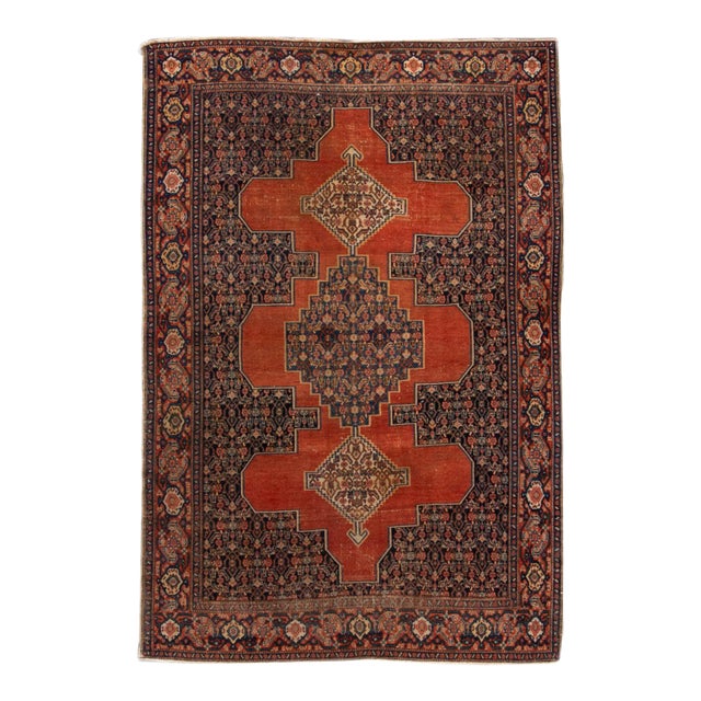 Orange Antique Senneh Handmade Wool Rug For Sale