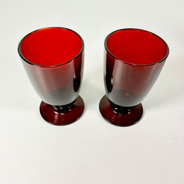 1920s Antique Art Deco Boho Chic Hollywood Regency Ruby Red Footed Tumbler Glasses - Set of 6 For Sale - Image 9 of 11