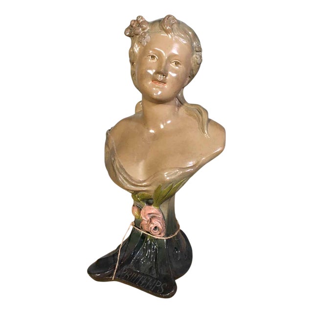 Art Nouveau Plaster Bust Statue of a Woman Spring by A. Traggiai, 1890s For Sale