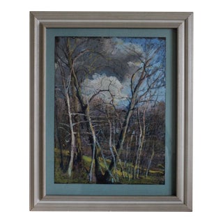 1975 "Trees at Chesterwood (Stockbridge, Massachusetts)" Oil Pastel Drawing by John Elliot, Framed For Sale