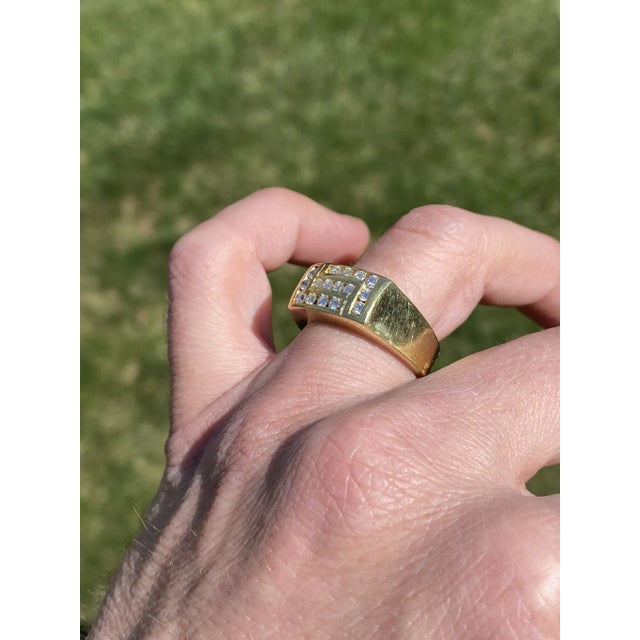 Gentlemen's 18K Geometric Channel Set Diamond Ring For Sale - Image 11 of 11