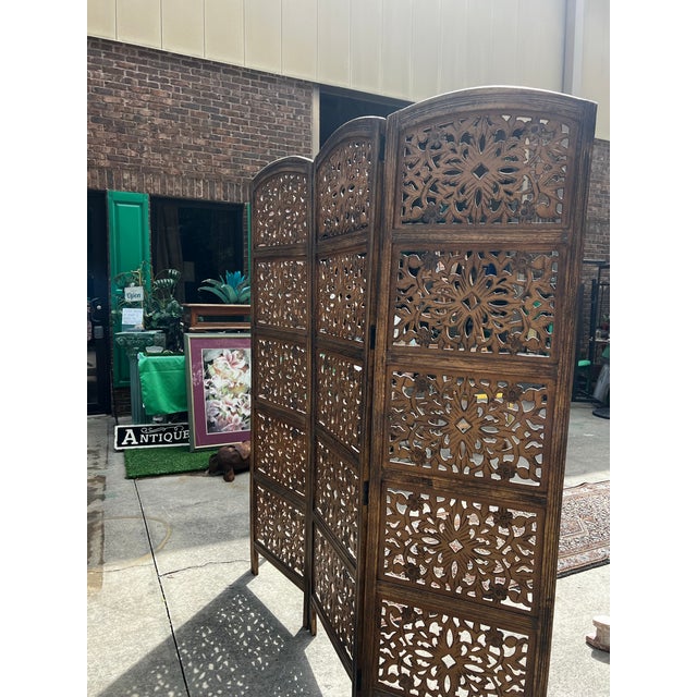 Wood 1970s Hand Carved Wooden Large Screen/Room Divider For Sale - Image 7 of 11