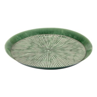 Round Etched Metal Tray 13.5"D For Sale