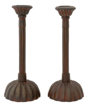 Japanese Patinated Bronze Candle Prickets, Pair