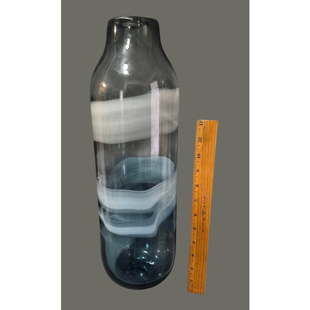 Mid-Century Modern 20th C. Mid-Century Modern Italian Art Glass Vase Hand Blown Gray, Blue, White, 18'' Tall For Sale - Image 3 of 9