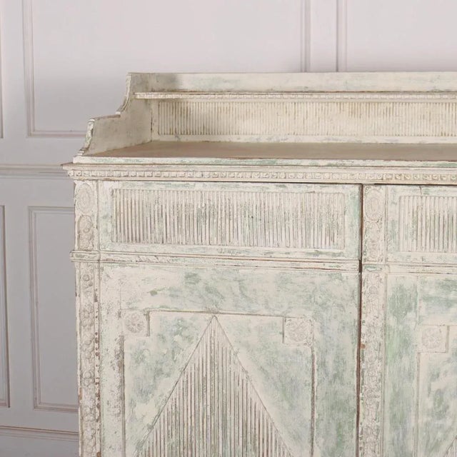 18th C Swedish original painted pine linen cupboard. 1790. Height to worktop is 53 inches. This piece is designed in the...