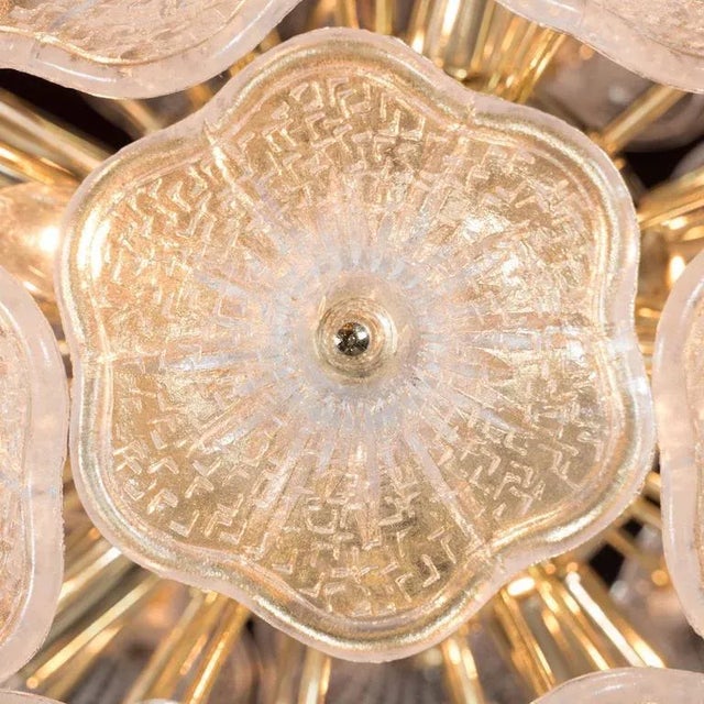 Brass Handblown Murano Textured Glass Floral Chandelier with Polished Brass Frame For Sale - Image 8 of 9