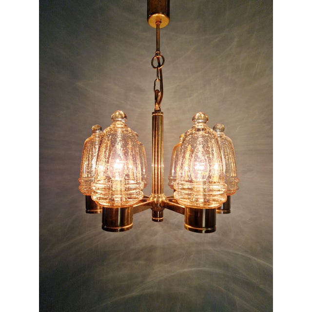 Brass Chandelier with Amber Bubble Glass Globes, 1970s For Sale - Image 17 of 18