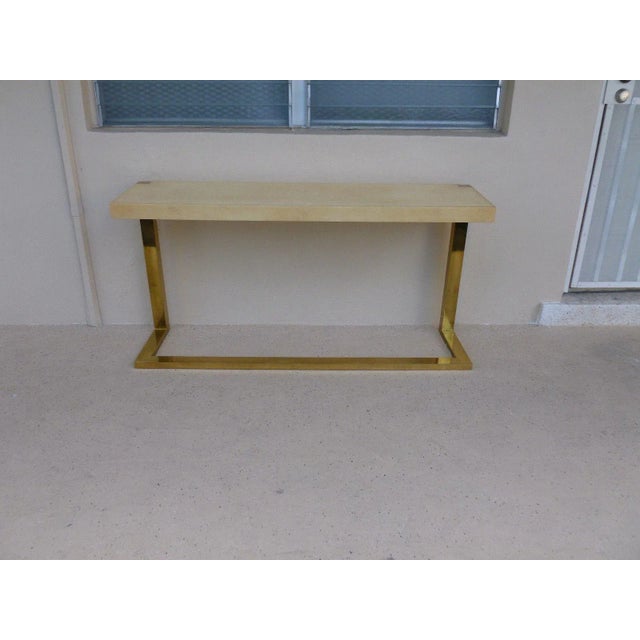 1970's Karl Springer Style Goatskin and Brass Console Table For Sale - Image 10 of 10