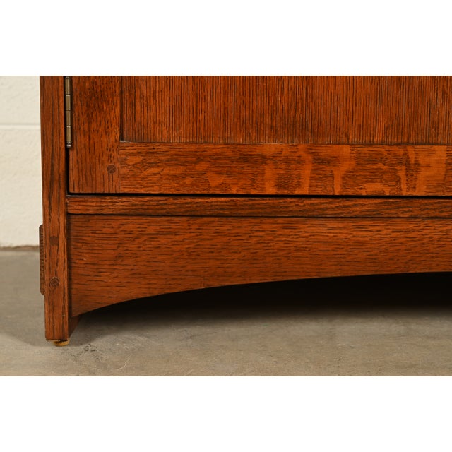 Stickley Harvey Ellis Collection Mission Arts & Crafts Inlaid Oak Console or Media Cabinet For Sale - Image 9 of 15