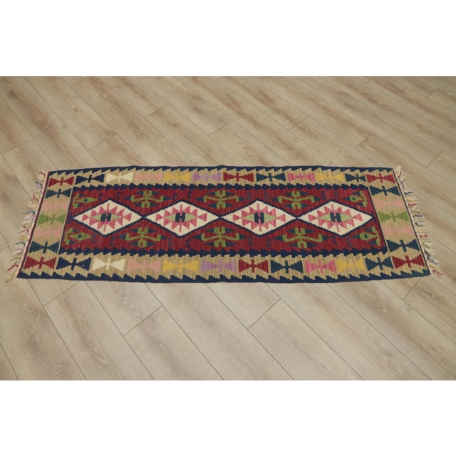 Tribal 1970s Turkish Tribal Style Handmade Oushak Kilim Runner Rug For Sale - Image 3 of 13