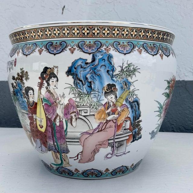 Vintage Chinese Hand Painted Porcelain Fish Bowl Vase For Sale - Image 4 of 10